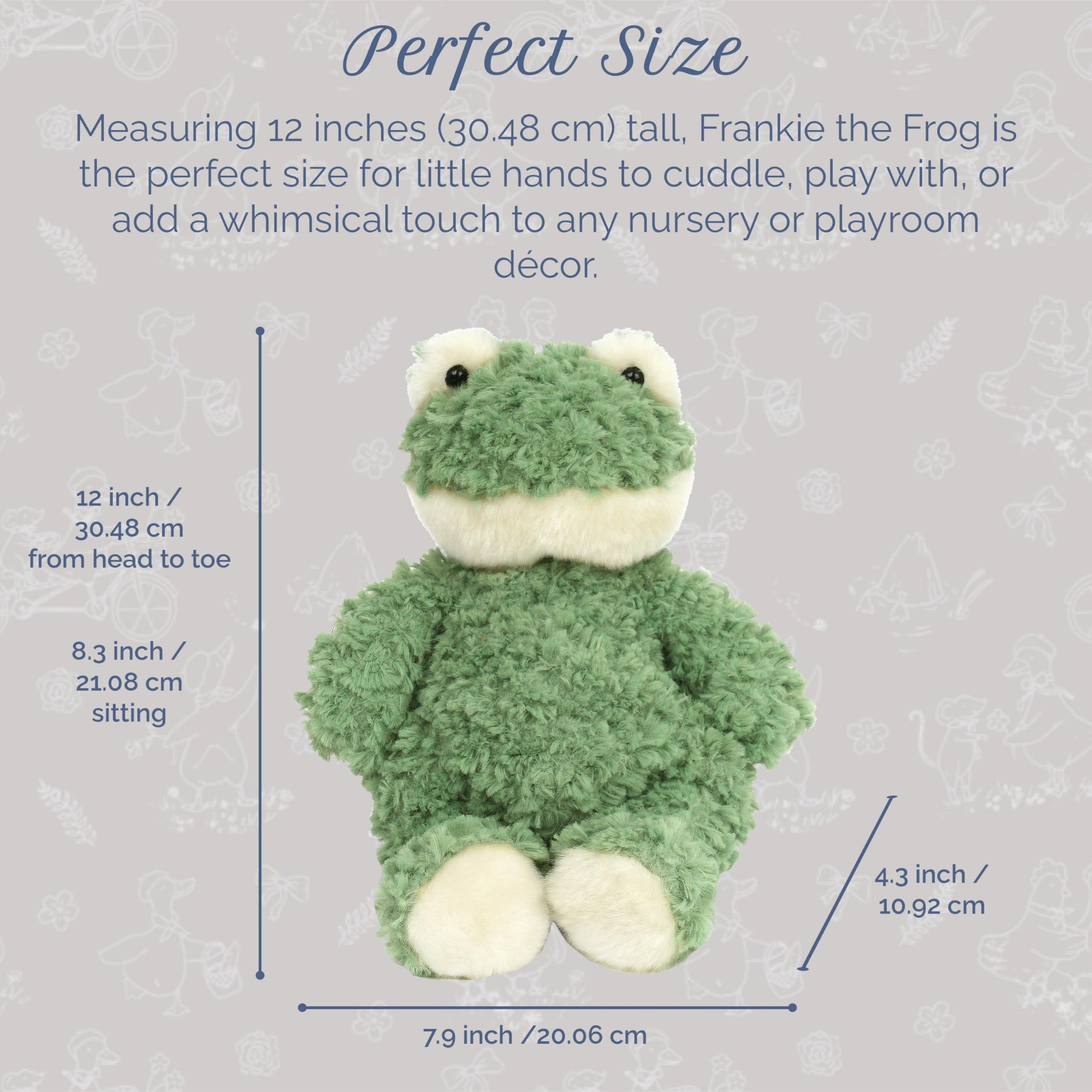 MON AMI Frankie The Frog 12-Inch Stuffed Animal, Soft Green Frog Plush Toy