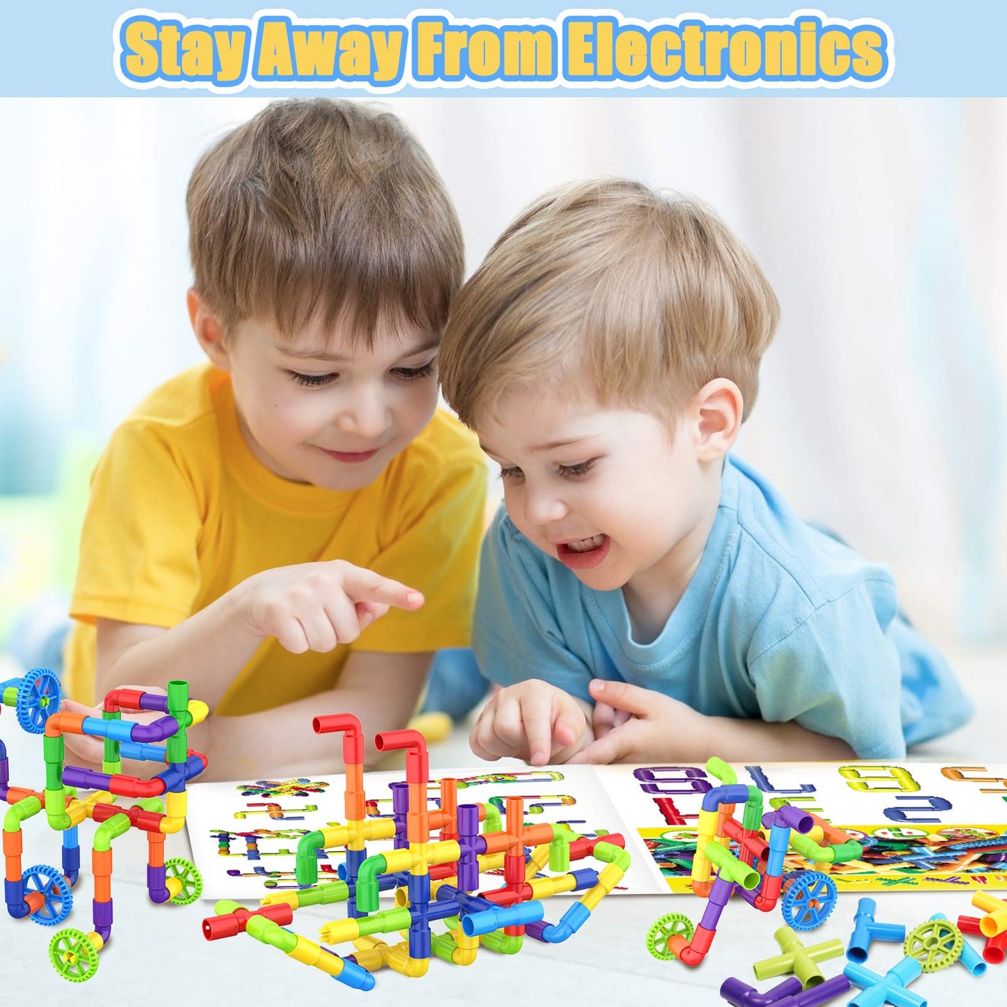 250 Pcs Tubular Pipes & Spout STEAM Interlocking Educational Building Blocks Set, Kids Tube Locks Construction Set with Storage Box, Idea Book