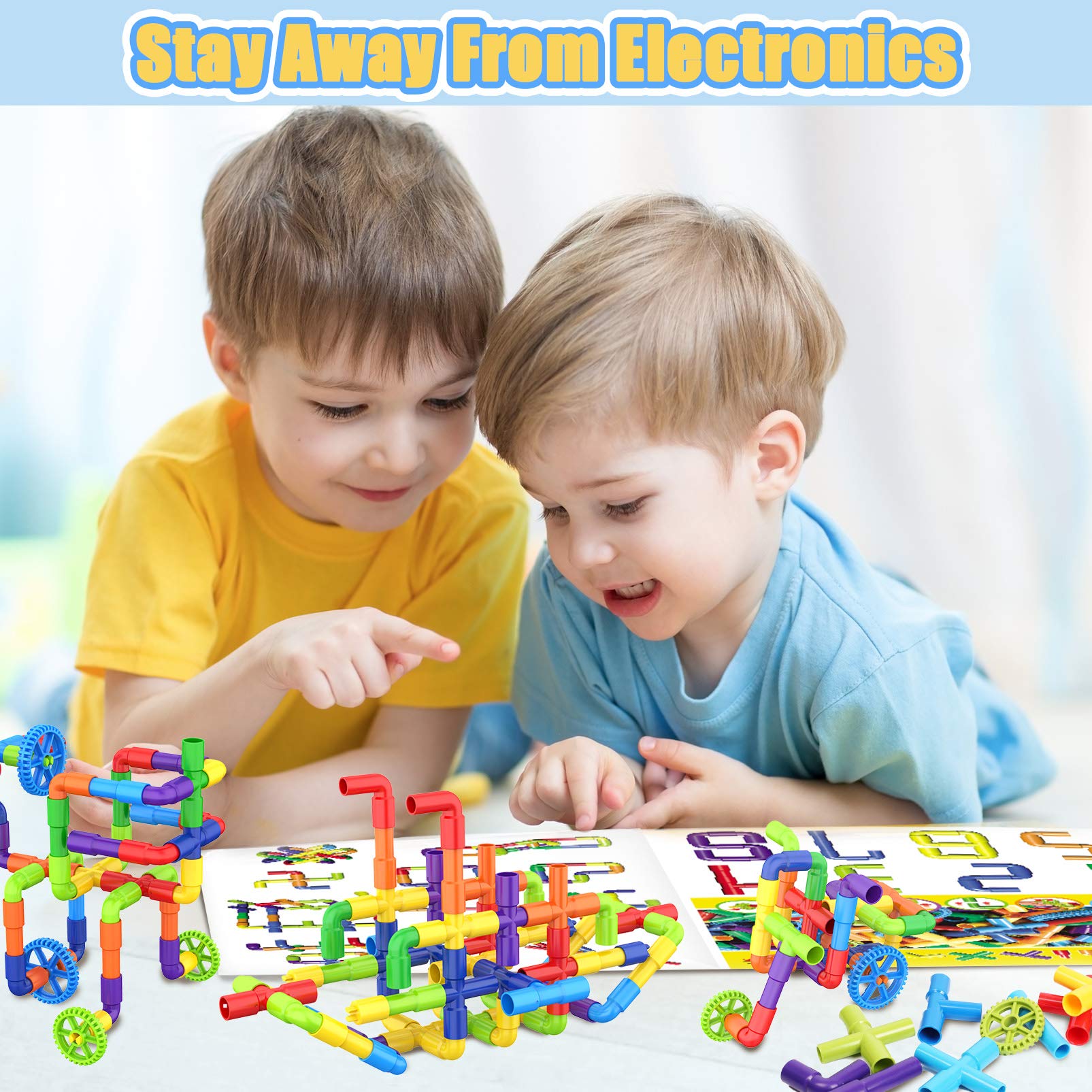 250 Pcs Tubular Pipes & Spout STEAM Interlocking Educational Building Blocks Set, Kids Tube Locks Construction Set with Storage Box, Idea Book
