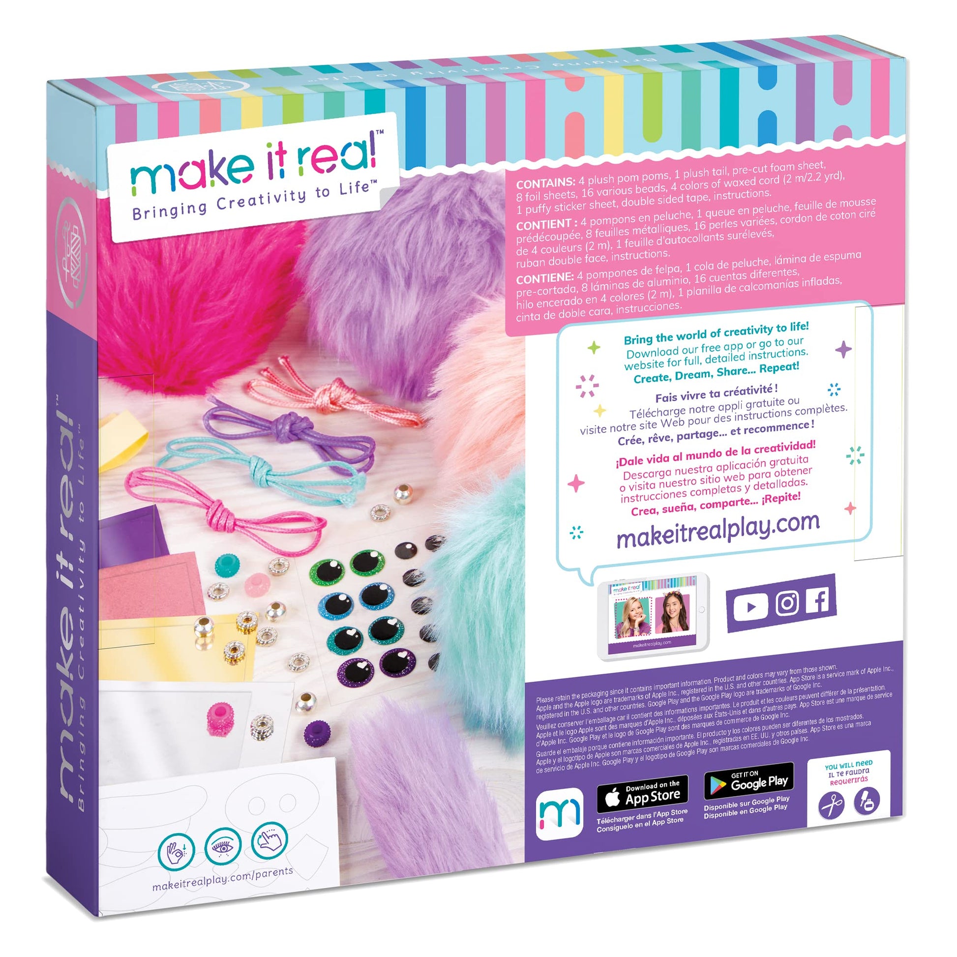 Make It Real DIY Cuddle Mob Kit - Create 4 Adorable Pom Pom Characters with 36 Pieces - All-in-One Arts & Crafts Set for Tweens & Girls - Fun