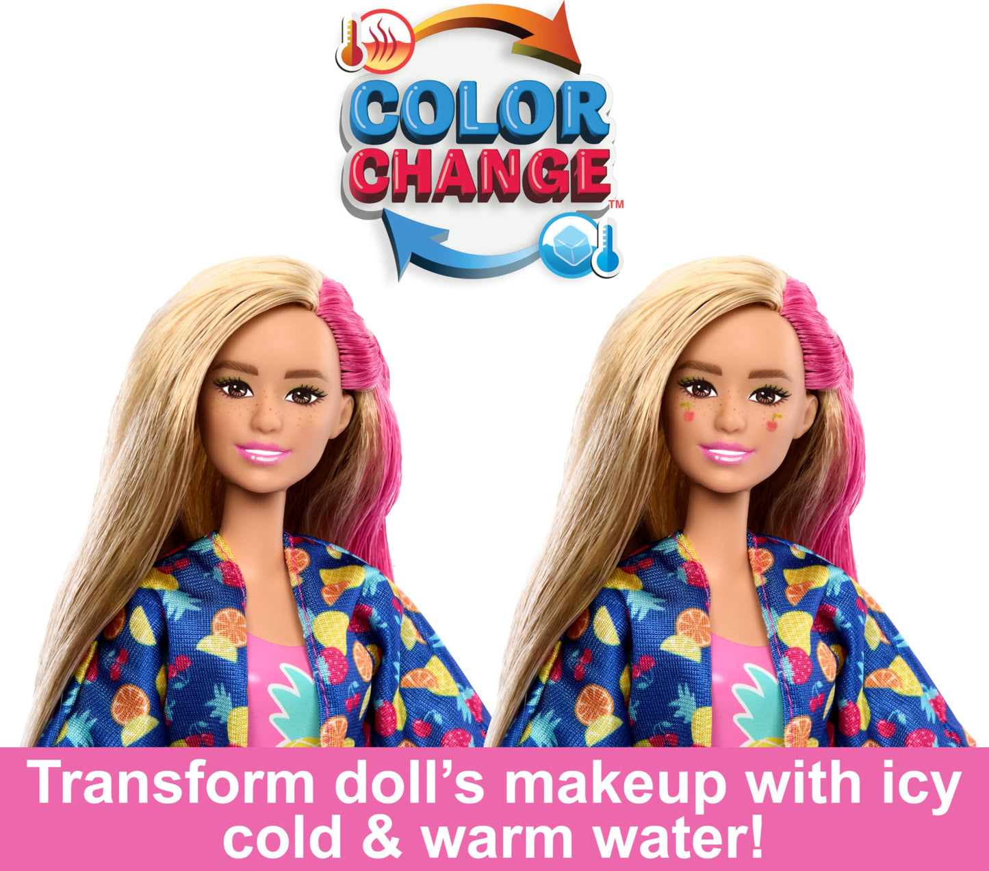 Barbie Pop Reveal Doll & Accessories, Rise & Surprise Fruit Series Gift Set with Scented Doll & Squishy Pet, Color Change, Moldable Sand & More, 15+