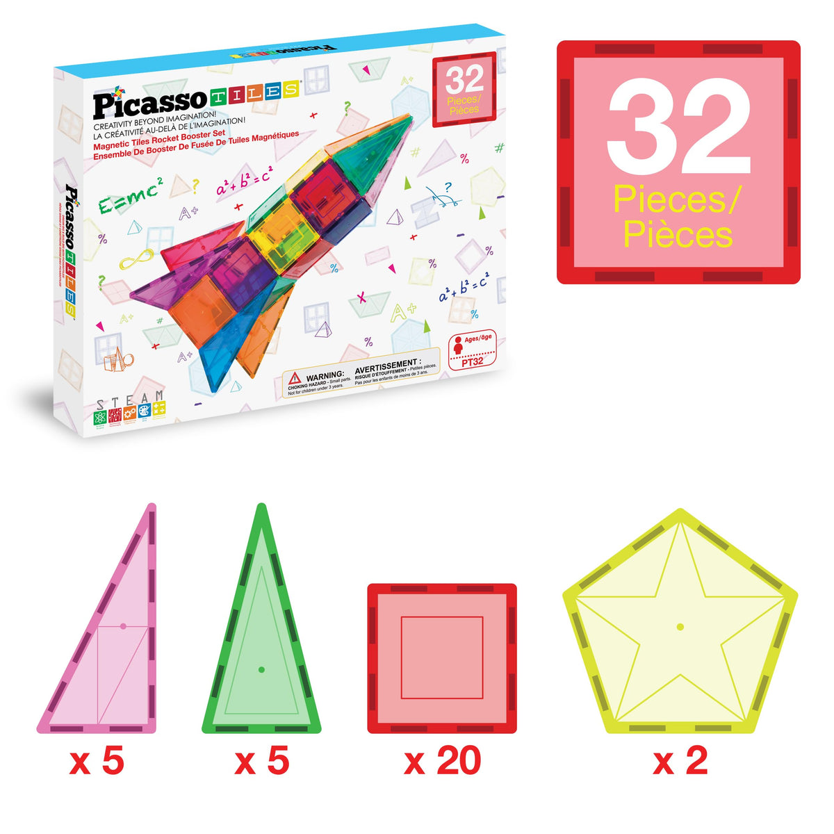 PicassoTiles Magnetic Building Block Rocket Booster Theme Set Magnet Construction Toy Educational Kit Engineering STEM Learning Playset Child Brain