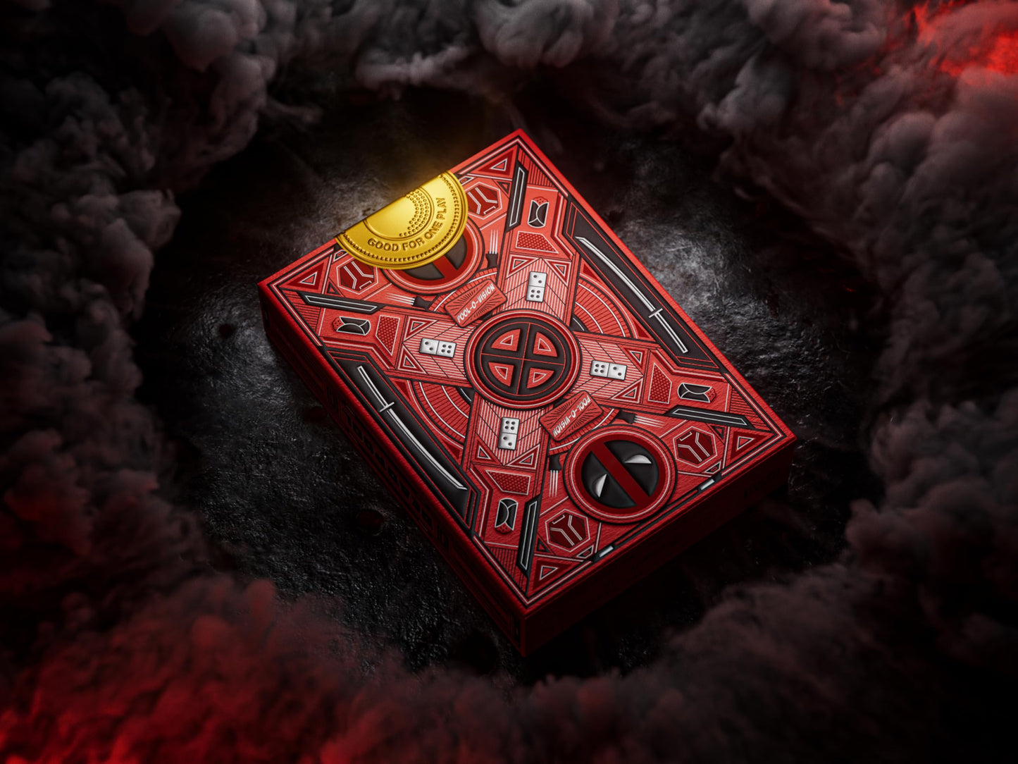 theory11 Deadpool Playing Cards - Red Suit Superhero Poker Deck with Silver Foil Box, Custom Art, Magic, Cardistry, Game Night Gift for Marvel Fans
