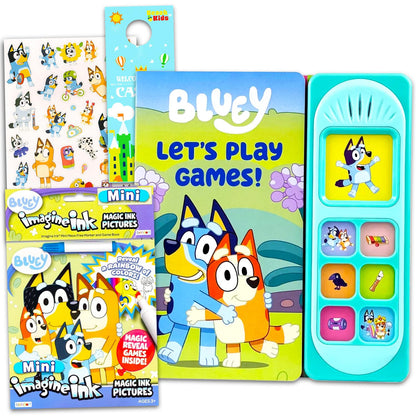 Bluey Sound Book for Toddlers - Activity Bundle with Interactive Learning Sound Book with Buttons Plus Coloring Pages, Stickers, Door Hanger | Bluey