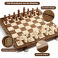 Durpeak Magnetic Wooden Chess Set, 2 Extra Queens, 15'' Folding Portable Travel Chessboard with Chess Pieces Storage Slots for Professional Tournament