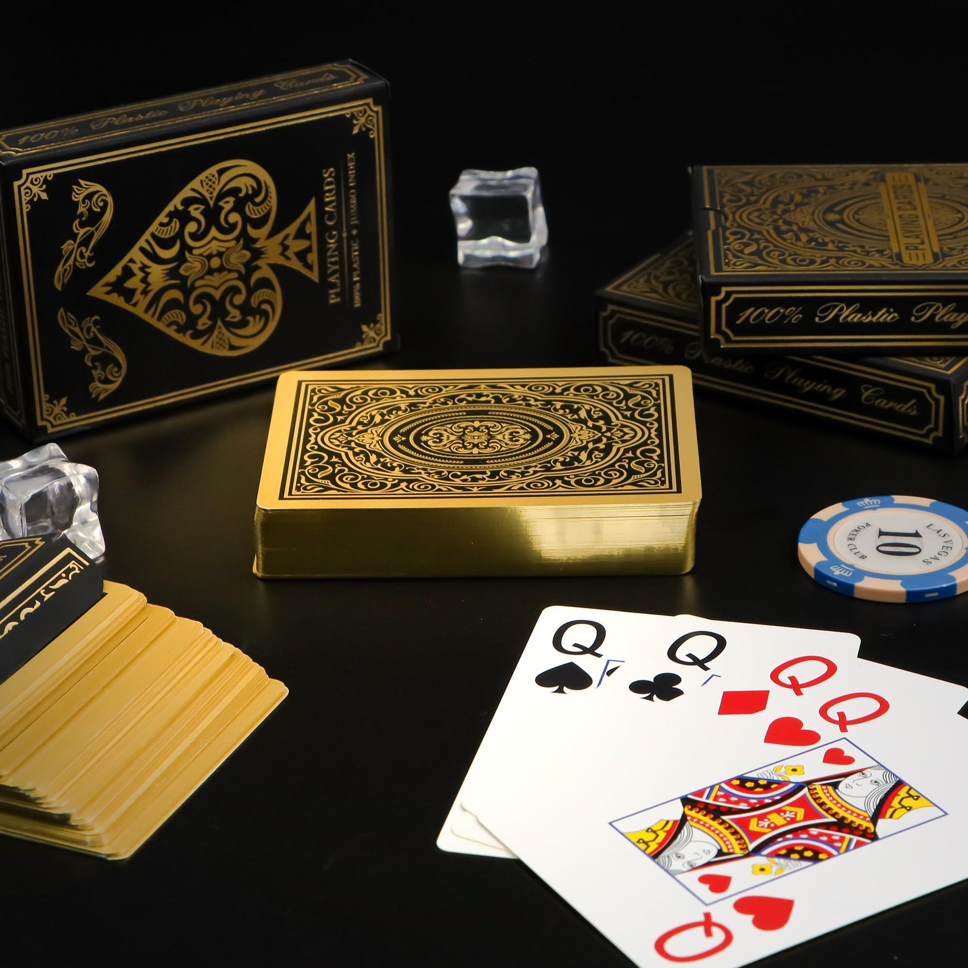 Playing Cards 4 Pack, Plastic Playing Cards Waterproof, 4 Deck of Cards Bulk, Jumbo Large Print Cards for Adults Seniors, Premium Poker Card Set Bulk