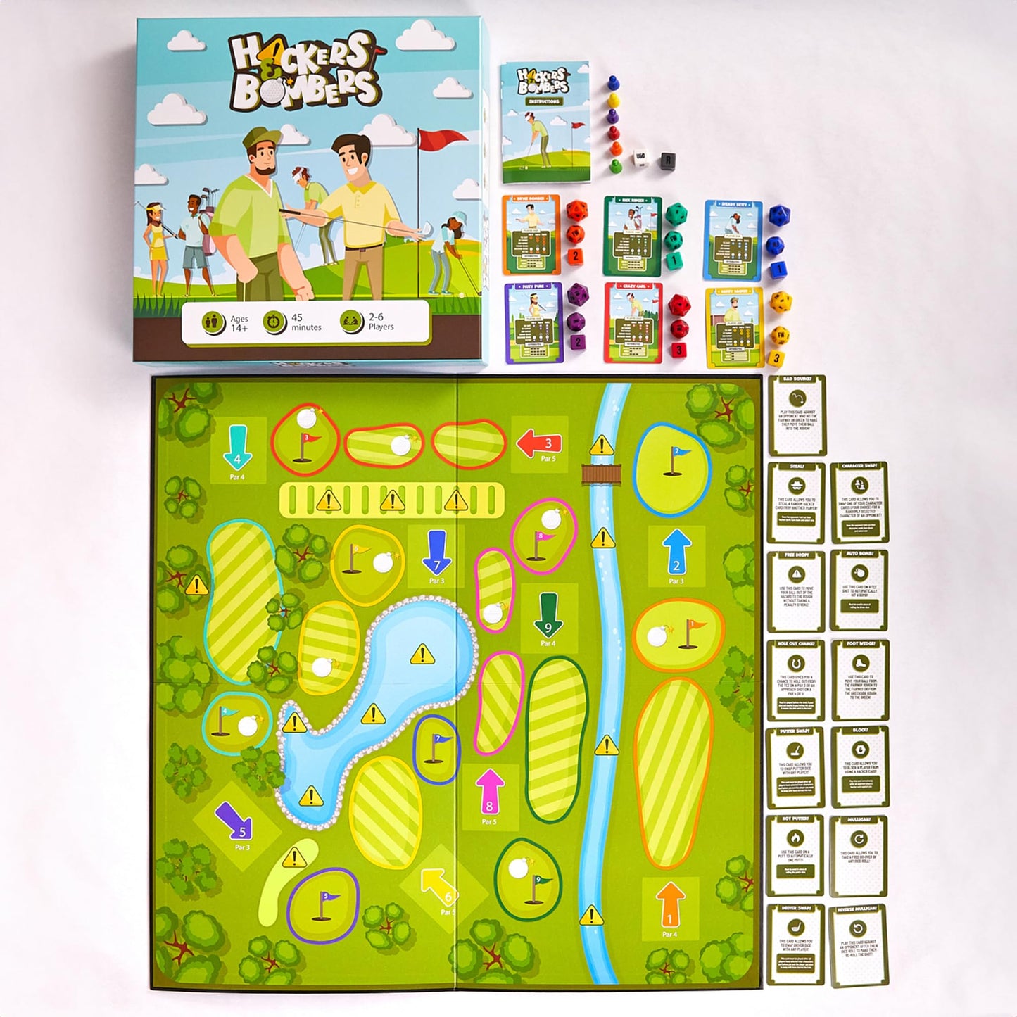 Hackers & Bombers Golf Themed Board Game - Play Golf Without Leaving The House - Play as Different Characters - Roll The Dice and Play The Course