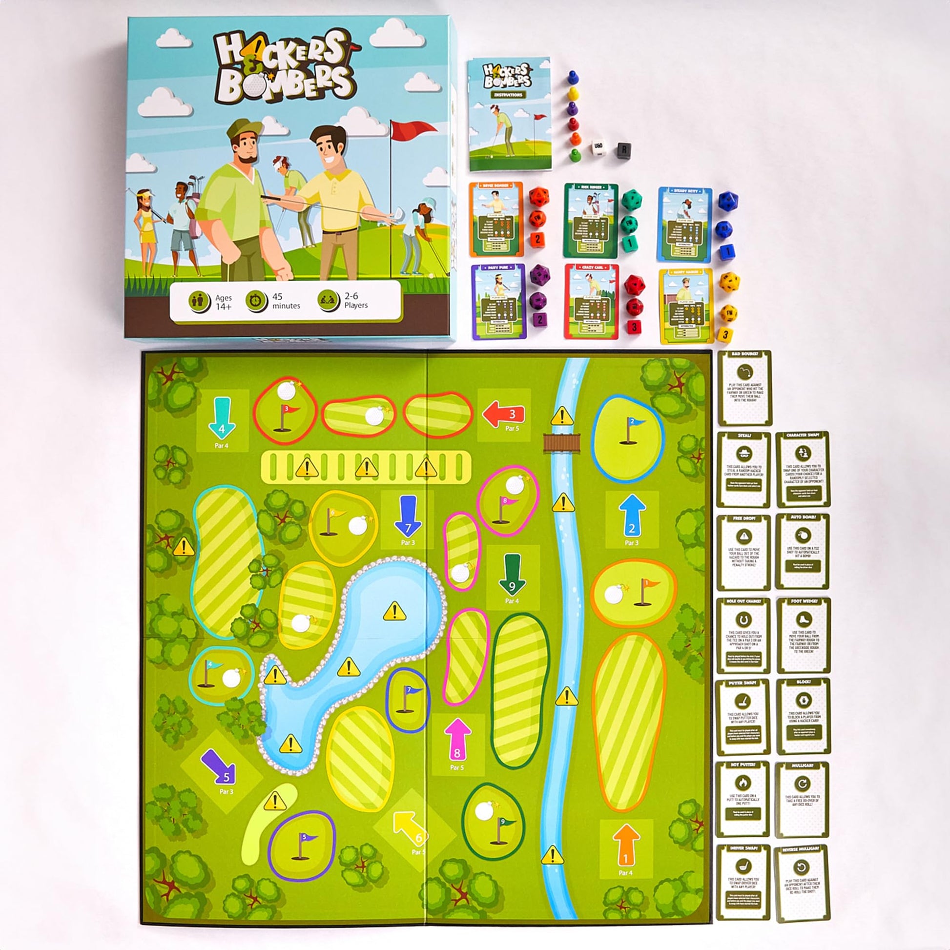 Hackers & Bombers Golf Themed Board Game - Play Golf Without Leaving The House - Play as Different Characters - Roll The Dice and Play The Course