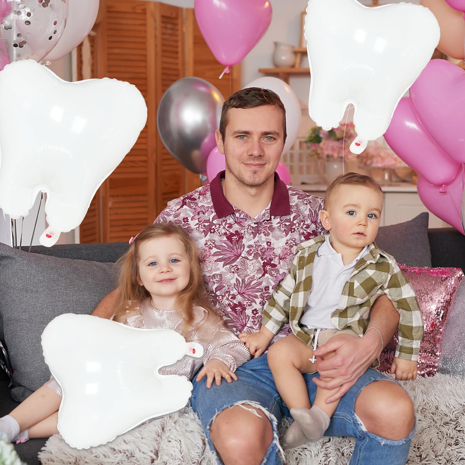 8 Pieces White Tooth Foil Balloons Decorations, 22 Inches Mylar Dental Balloons for Graduation, Tooth Fairy Parties, Dentist Office Decor, Kids First