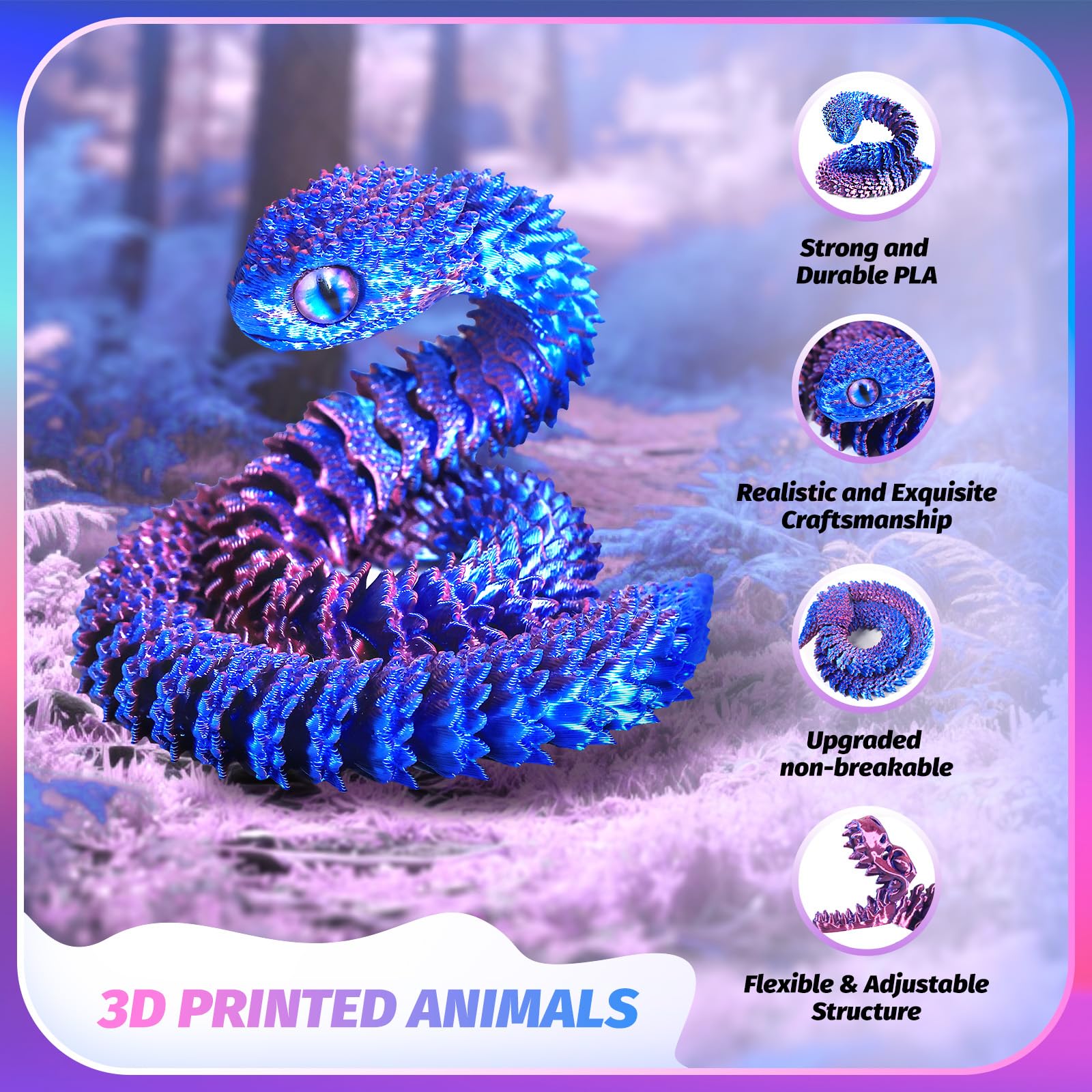9PCS 3D Printed Dragon 3D Printed Animals Include 3D Printed Snake, Dinosaur, Octopus, Sharks, Turtle, Cobra and 3 Style Dragons, 3D Printed Toys