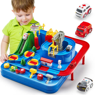Toys for 3 Year Old Boys - Stem Kids Toys Boys 3-5, hahaland Large Race Track, 3 Year Old Boy Gift, Car Toys Rescue Playset for 4 Year Boy Birthday