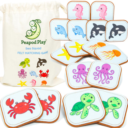 Felt Sea Creature Matching Game for Toddlers - Ocean Memory Game & Flash Cards - Soft and Safe for Ages 1+ - Montessori Preschool Learning Activity