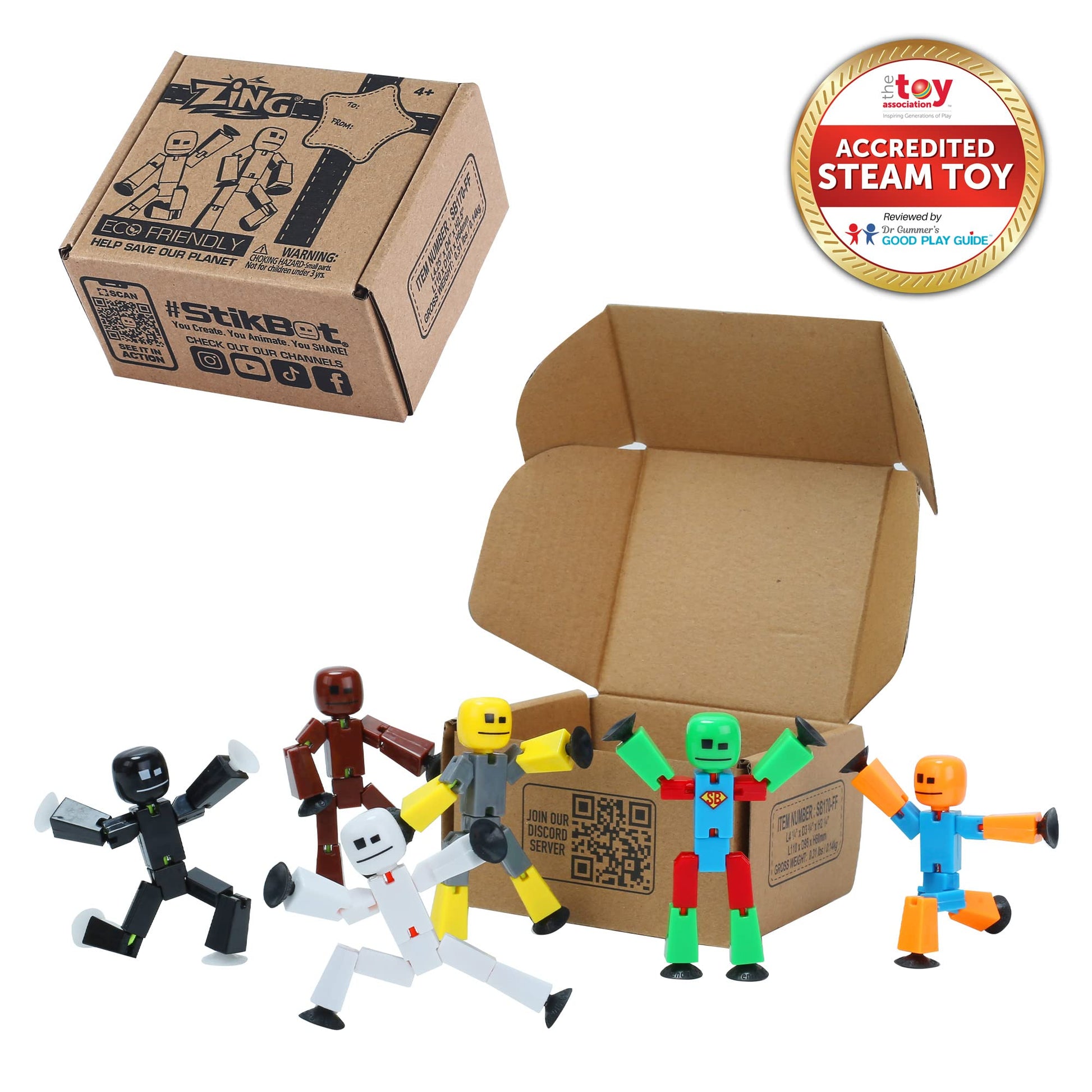 Zing Stikbot 6 Pack, Set of 6 Stikbot Collectable Action Figures, Create Stop Motion Animation (Styles May Vary)