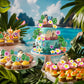 27PCS Coconut Tree Boat Hook Flower Cake Top Flower Cake Decoration Boat Birthday Party Decoration Supplies