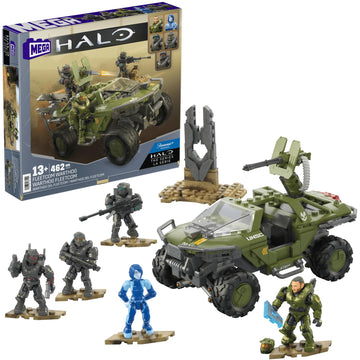 MEGA Halo the Series Vehicle Building Toys Set, FLEETCOM Warthog ATV with 469 Pieces, 5 Micro Action Figures, Poseable Articulation, Kids and Fans