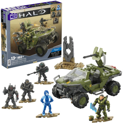 MEGA Halo the Series Vehicle Building Toys Set, FLEETCOM Warthog ATV with 469 Pieces, 5 Micro Action Figures, Poseable Articulation, Kids and Fans