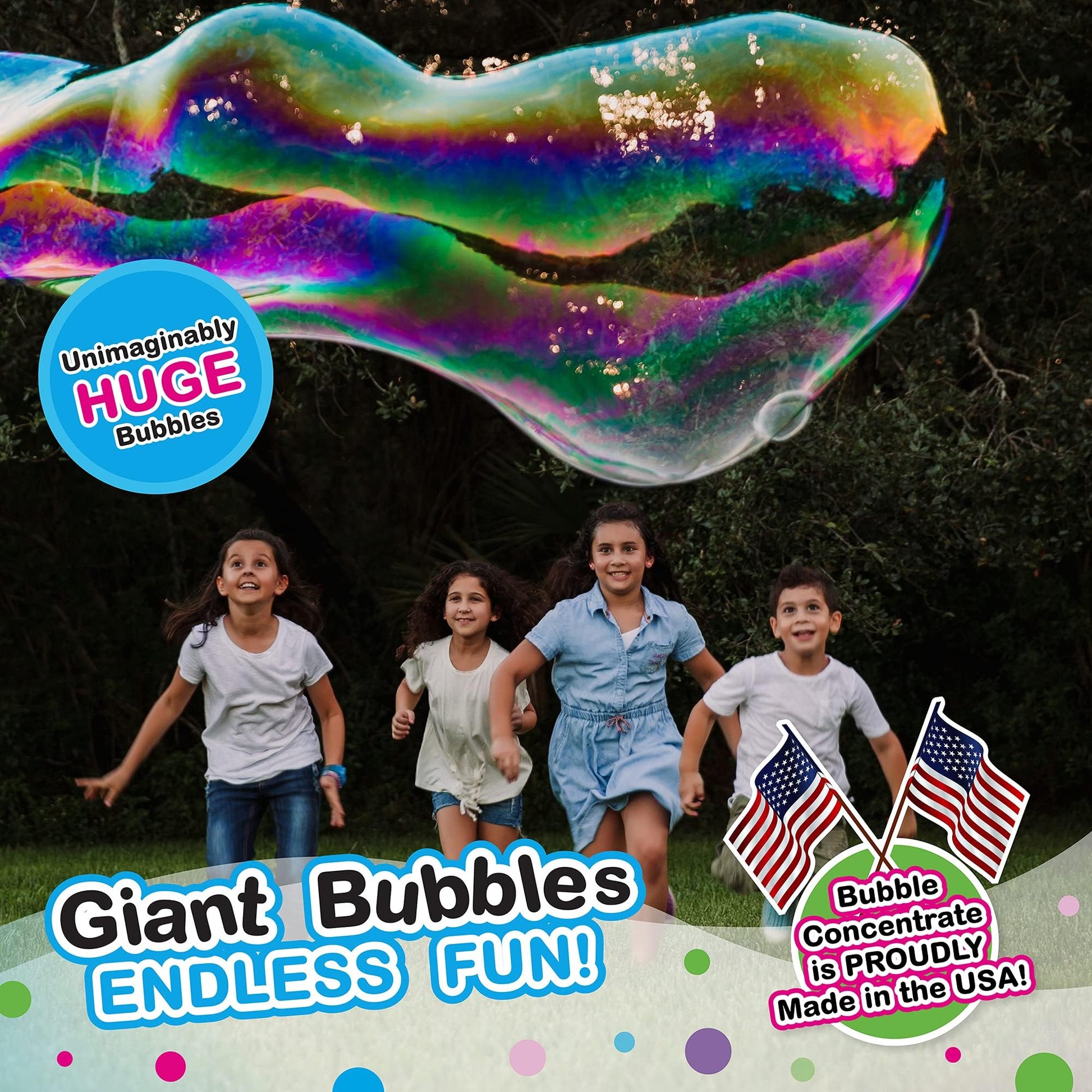 WOWmazing Giant Bubble Wands Kit: (4-Piece Set) | Incl. Wand, Big Bubble Concentrate and Tips & Trick Booklet | Outdoor Toy for Kids, Boys, Girls |