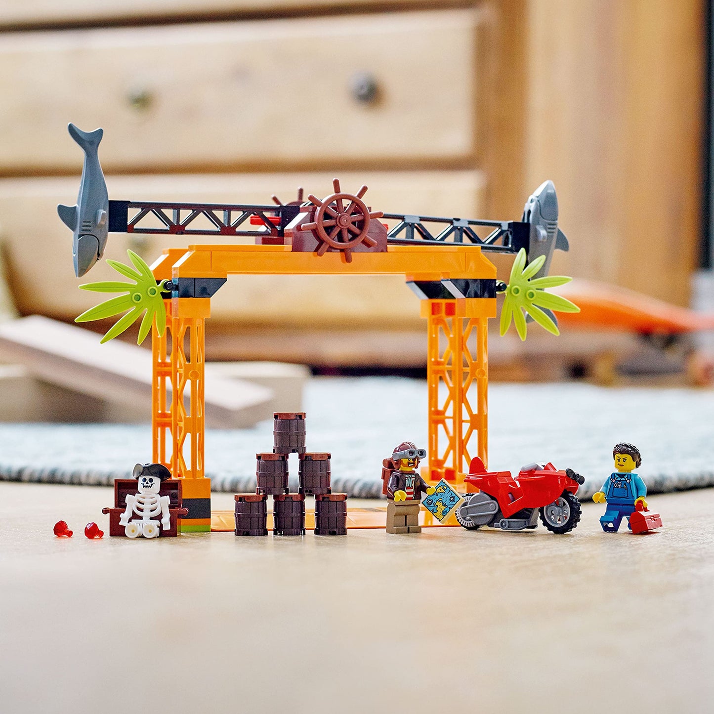 LEGO City Stuntz The Shark Attack Stunt Challenge Adventure Series Toy with Flywheel Powered Stunt Bike & Racer Minifigure, Toys for Kids Years Old