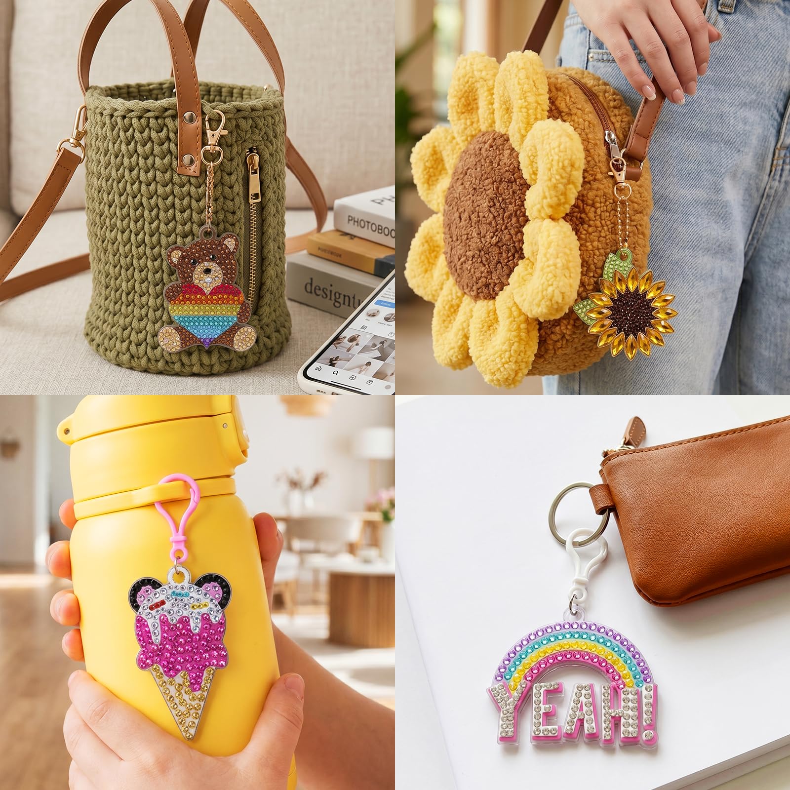 Happy makers Big Gem Diamond Art Painting Arts Crafts Keychains Suncatchers Kits for Gifts, Mosaic Painting Kit by Numbers for Teens Toddler DIY
