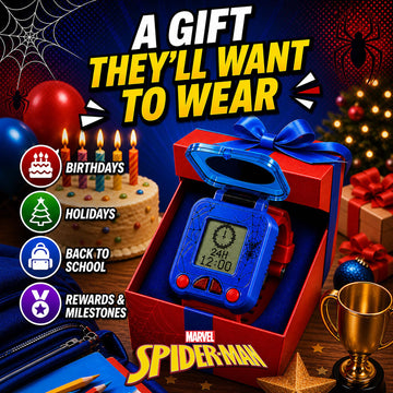 Marvel Spider-Man Educational Learning Digital Blue Watch for Boys by Accutime, Toddlers, Kids with Red Strap - Includes Timer, Stopwatch, Alarm
