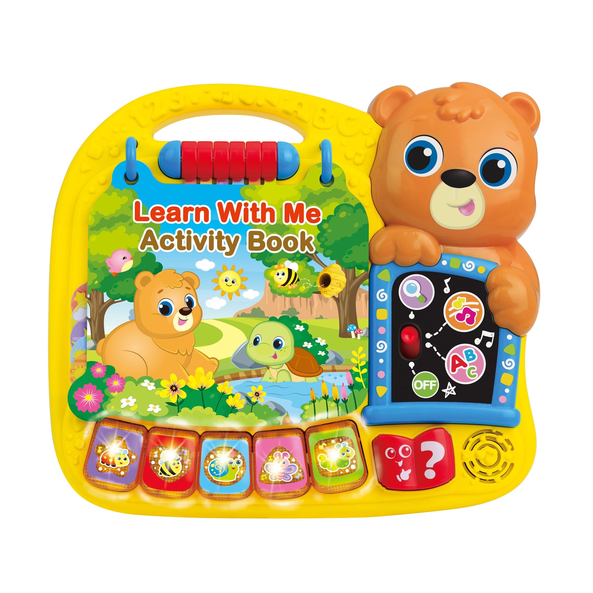 Winfun Learn with Me Activity Book - Interactive Educational Toy with 13 Colorful Pages, Light-Up Animal Buttons, Music & Questions - Early Learning