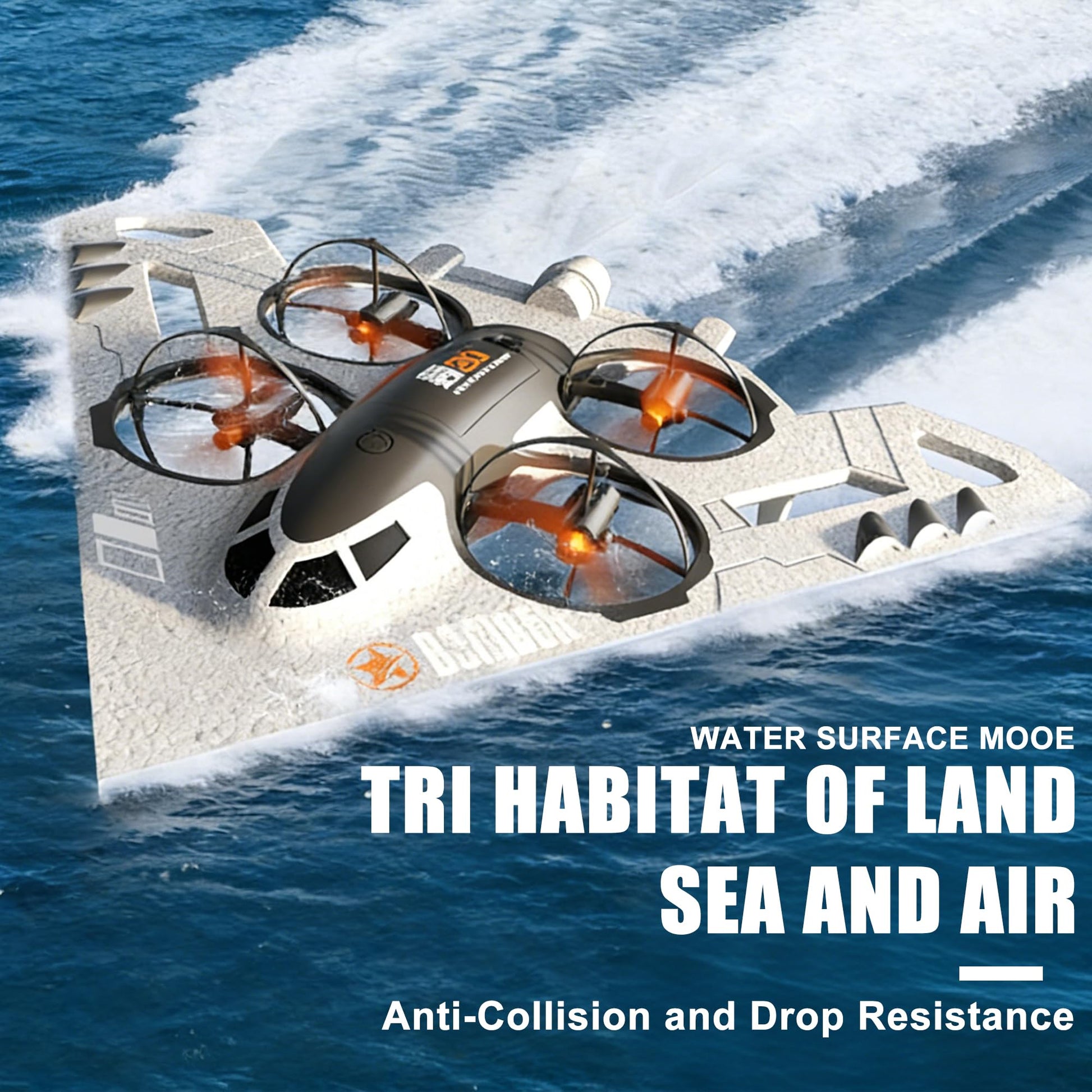 Virellia 3-in-1 RC Drone for Land Sea Air, H20 Remote Control Bomber RC Airplane with Cool Lights, 360° Flip, 3 Driving Mode and Collision Protection