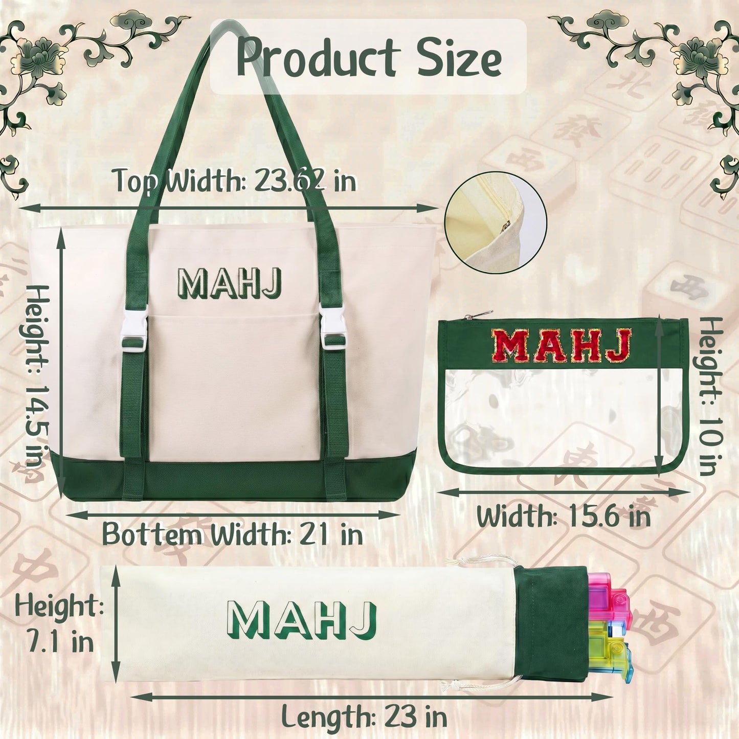 RanBlesu American Mahjong Tile Set, 166 Premium Green Tiles, 4 All-in-One Color Racks/Pushers, Mahjong Accessories Mahjong Set Complete with Bag (Ma