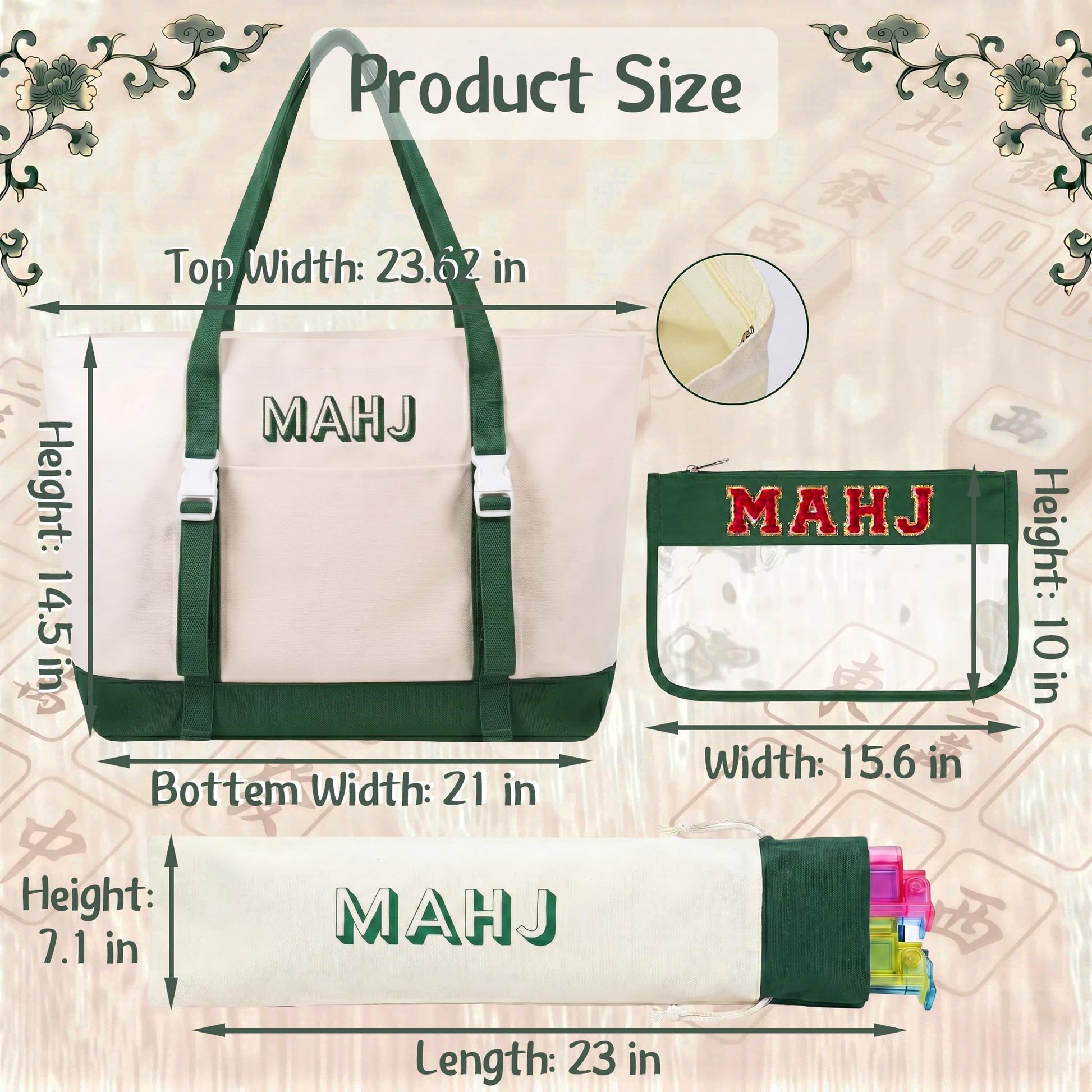 RanBlesu American Mahjong Tile Set, 166 Premium Green Tiles, 4 All-in-One Color Racks/Pushers, Mahjong Accessories Mahjong Set Complete with Bag (Ma