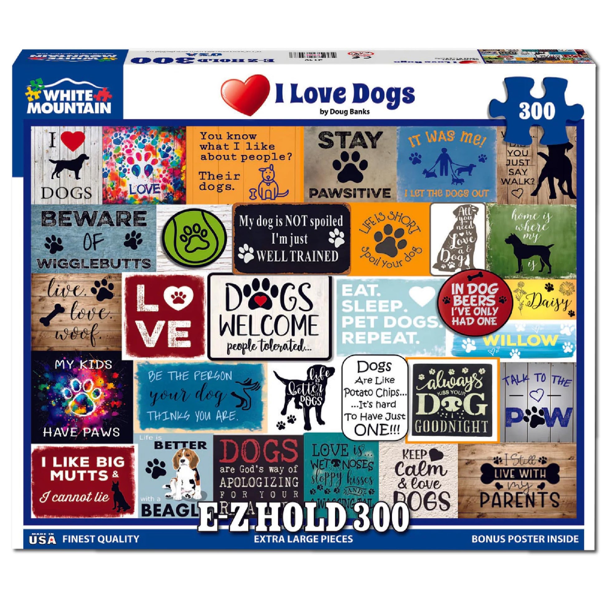 White Mountain 300 Piece Jigsaw Puzzle Funny Animal Collage, I Love Dogs