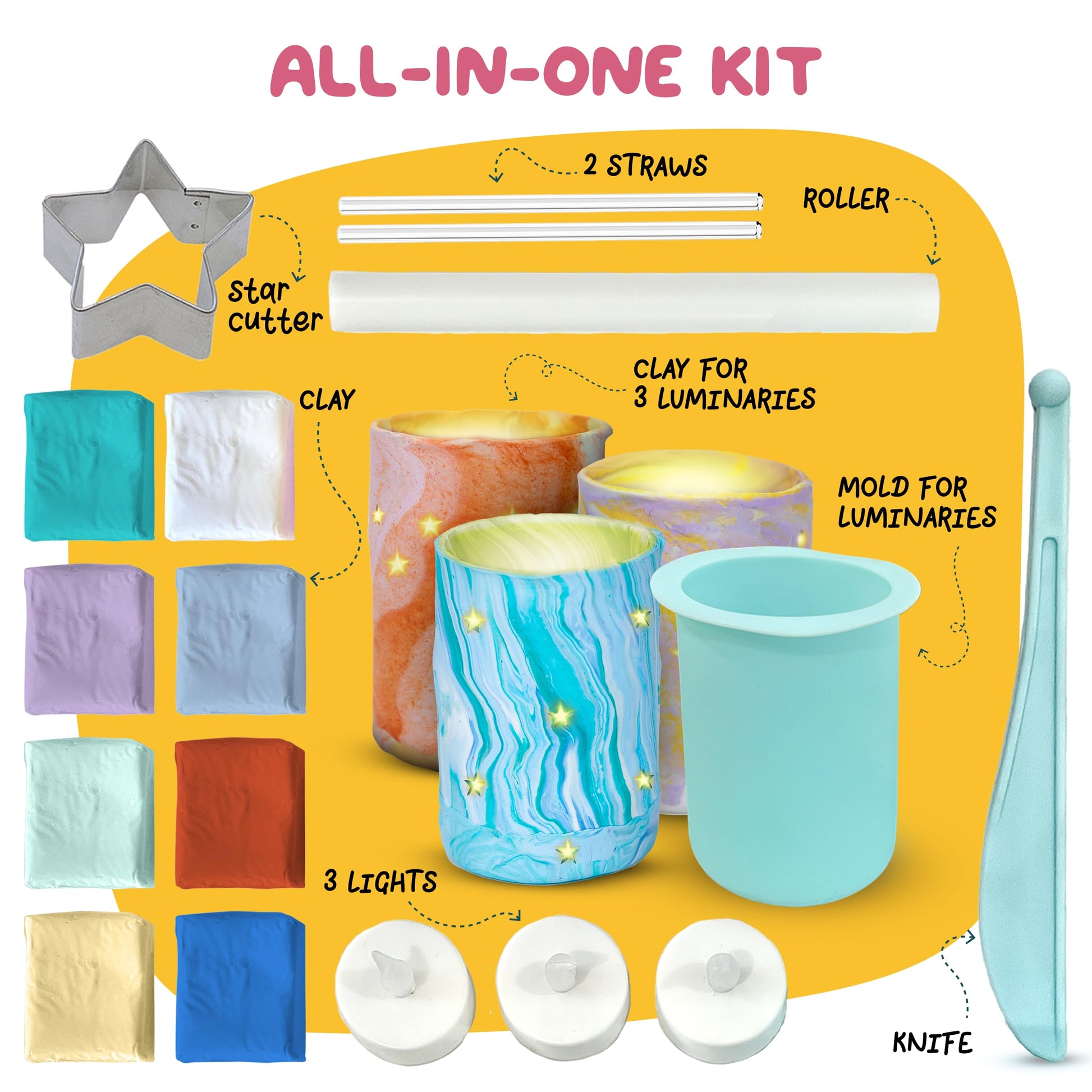 JOiFULi DIY Clay Luminaries Clay Craft Kit Gifts for Kids Girls Boys Teens for Kids Age 8 9 10 11 12