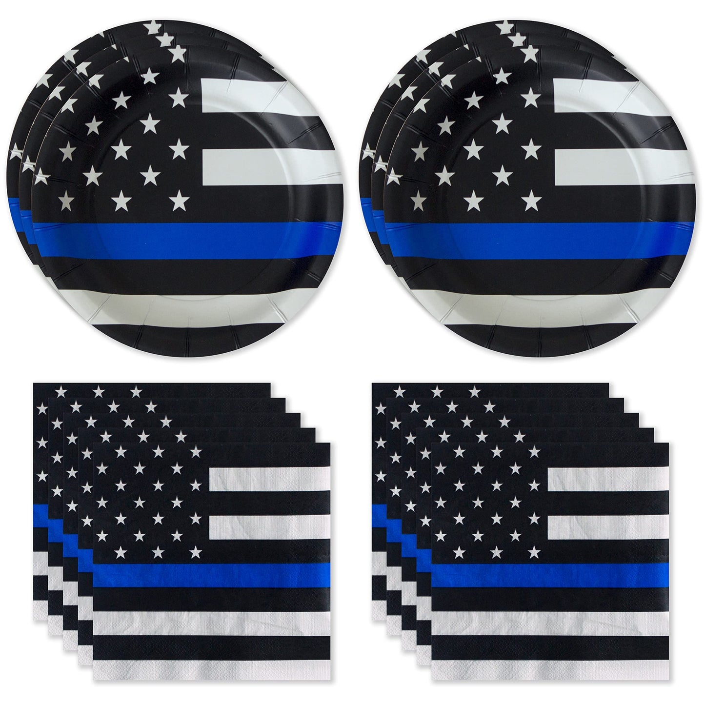 Police-Thin Blue Line Party for 16 guests! Includes 16 ea. 7” Plates and Napkins in the Official Thin Blue Line Flag Pattern. by Havercamp