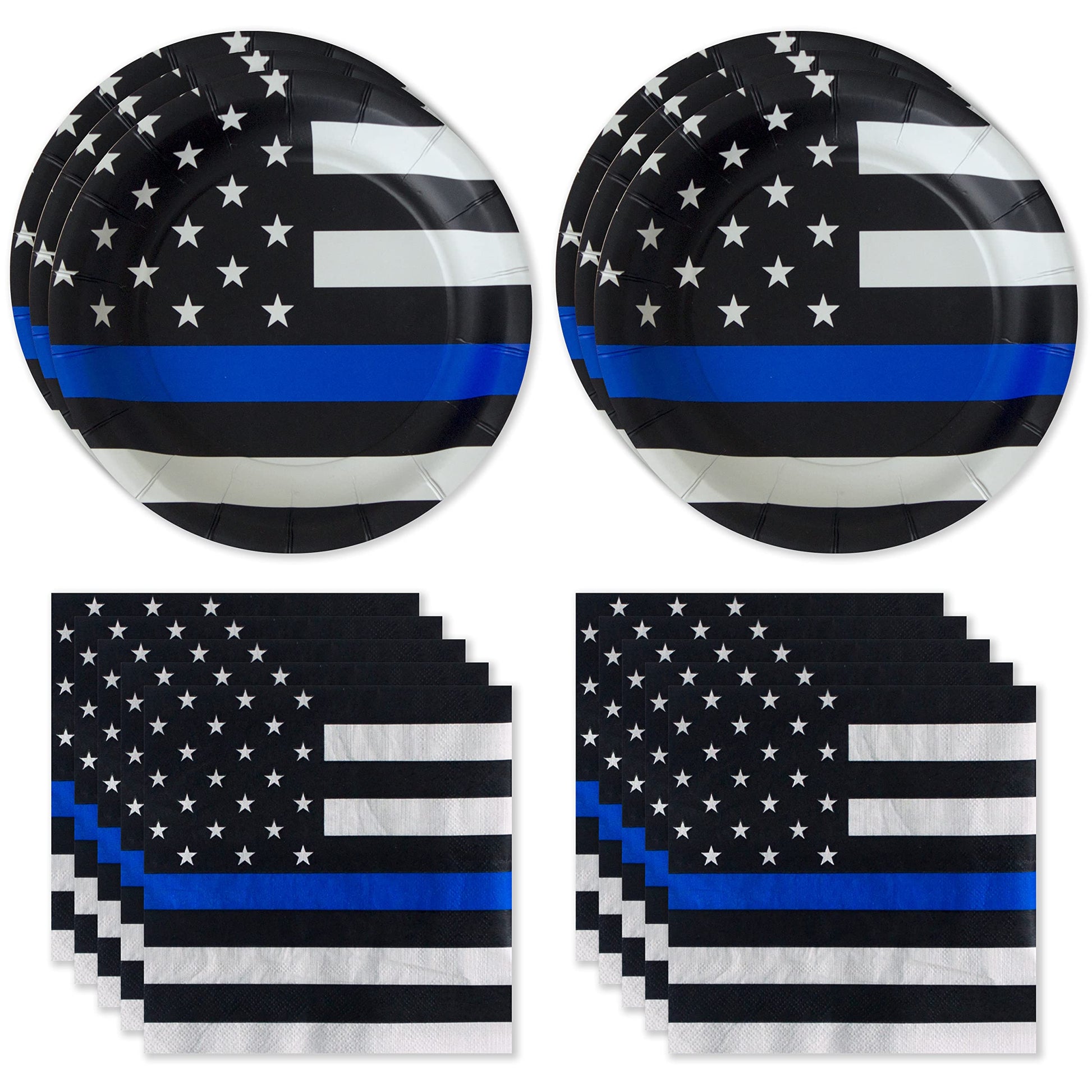 Police-Thin Blue Line Party for 16 guests! Includes 16 ea. 7” Plates and Napkins in the Official Thin Blue Line Flag Pattern. by Havercamp