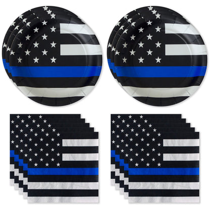 Police-Thin Blue Line Party for 16 guests! Includes 16 ea. 7” Plates and Napkins in the Official Thin Blue Line Flag Pattern. by Havercamp