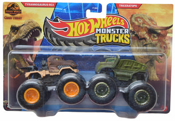 Hot Wheels Monster Trucks Tyrannosaurus Rex vs Triceratops, Demolition Doubles 1:64 Scale die cast