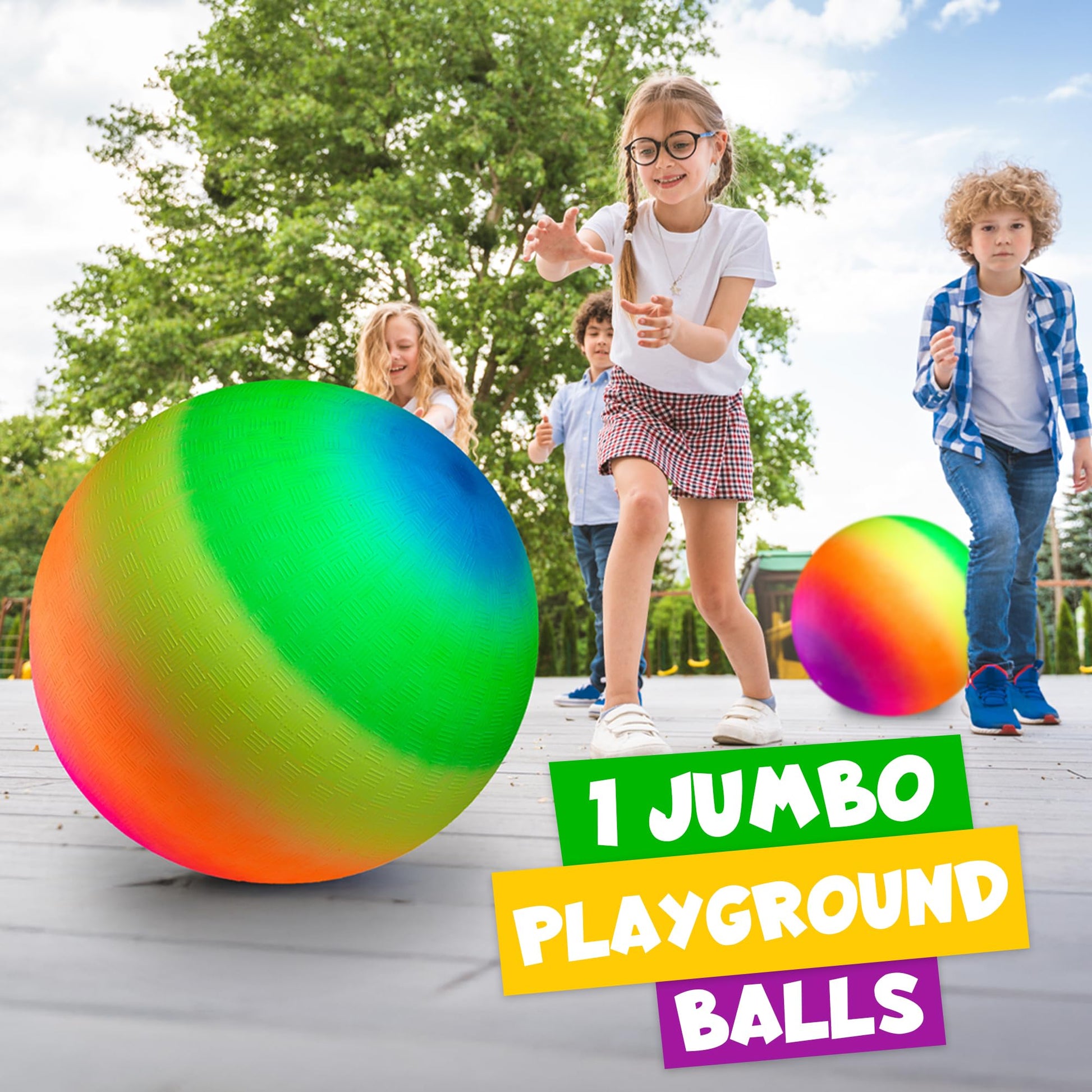 18-Inch Rainbow Playground Ball with Hand Pump, Jumbo Kickball for Kids