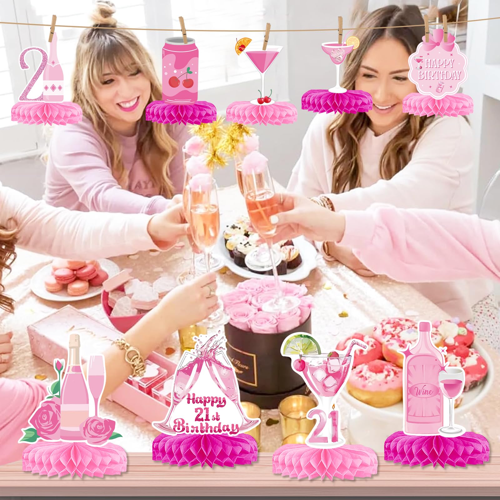21st Birthday Decorations Pink 21st Birthday Decorations for Her 21 st Champagne Wine Centerpieces for Table