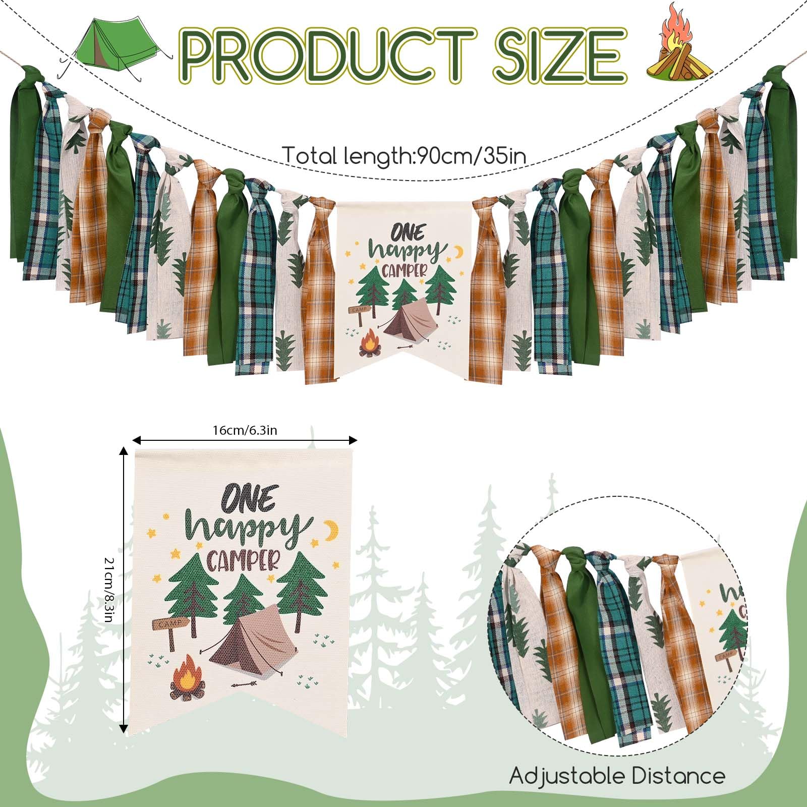 One Happy Camper Highchair Banner Adventure Camping Theme 1st Birthday Banner Crown Cake Topper Highchair Photo Prop for Camp Birthday Party