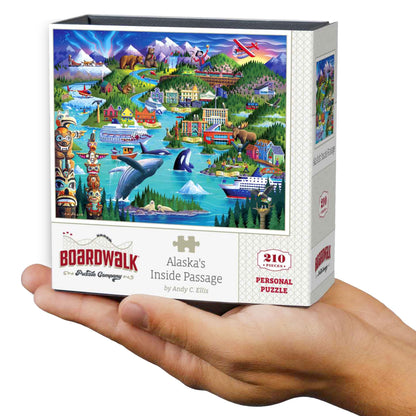 Boardwalk Alaska's Inside Passage 210 Piece Personal Puzzle, Jigsaw Puzzles with Premium Box, Alaska Gifts for Adults, 6"x8"