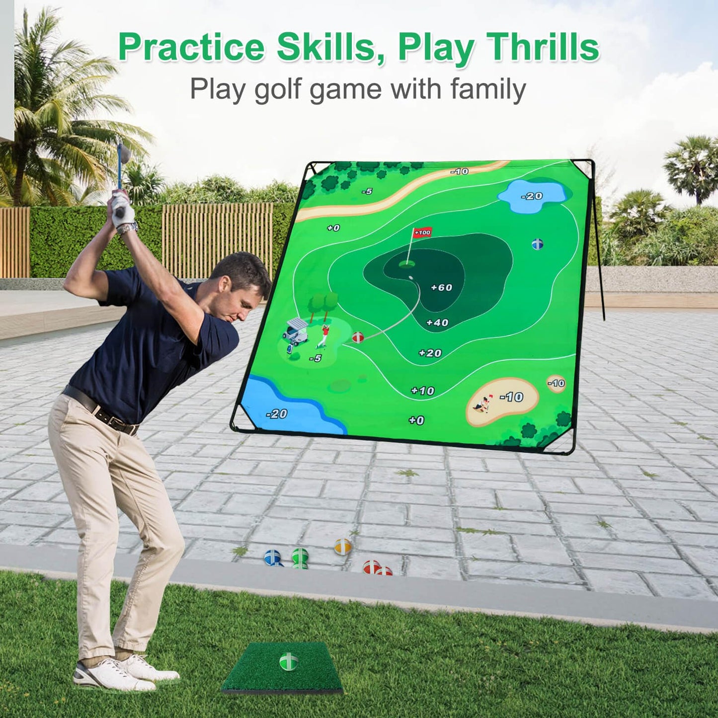 KEMLDIVS Golf Chipping Game Set, 71"x71" Sticky Golf Game with Sticky Balls