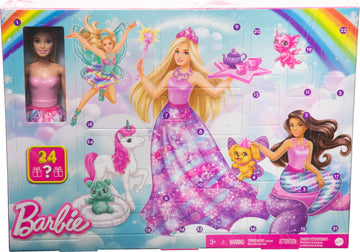 Barbie Dreamtopia Advent Calendar, Fantasy-Themed with 24 Surprises, Daily Toys Include Barbie Fashion Doll, Pets, Clothes & Accessories Like Mermaid