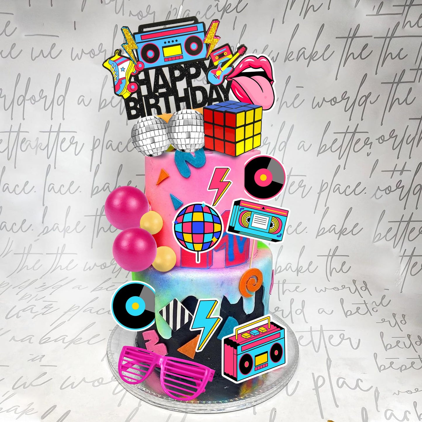 20 PCS 80s 90s Cake Toppers Retro Hip Hop Cake Decorations for Born in the 80's 90’s Decade Throwback Decorations Supplies (style 1)