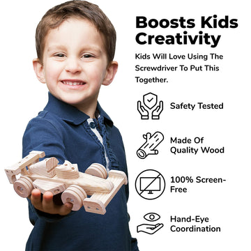 Kraftic Woodworking Building Kit for Kids, with 3 Educational DIY Carpentry Construction Wood Model Kit Toy Projects for Boys and Girls- Tractor