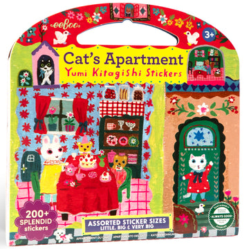 eeBoo Cat's Apartment Sticker Book - 200+ Whimsical Cat Stickers, 3 Sizes, 12 Page Book with Handle, Screen-Free Creative Play, Kids Ages 3+