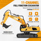 KIDMARKT Remote Control Excavator Toy for Boys | 11-Channel Metal Construction Truck with Lights, 2×1200mAh Batteries, 120-Min Playtime | RC Excavator