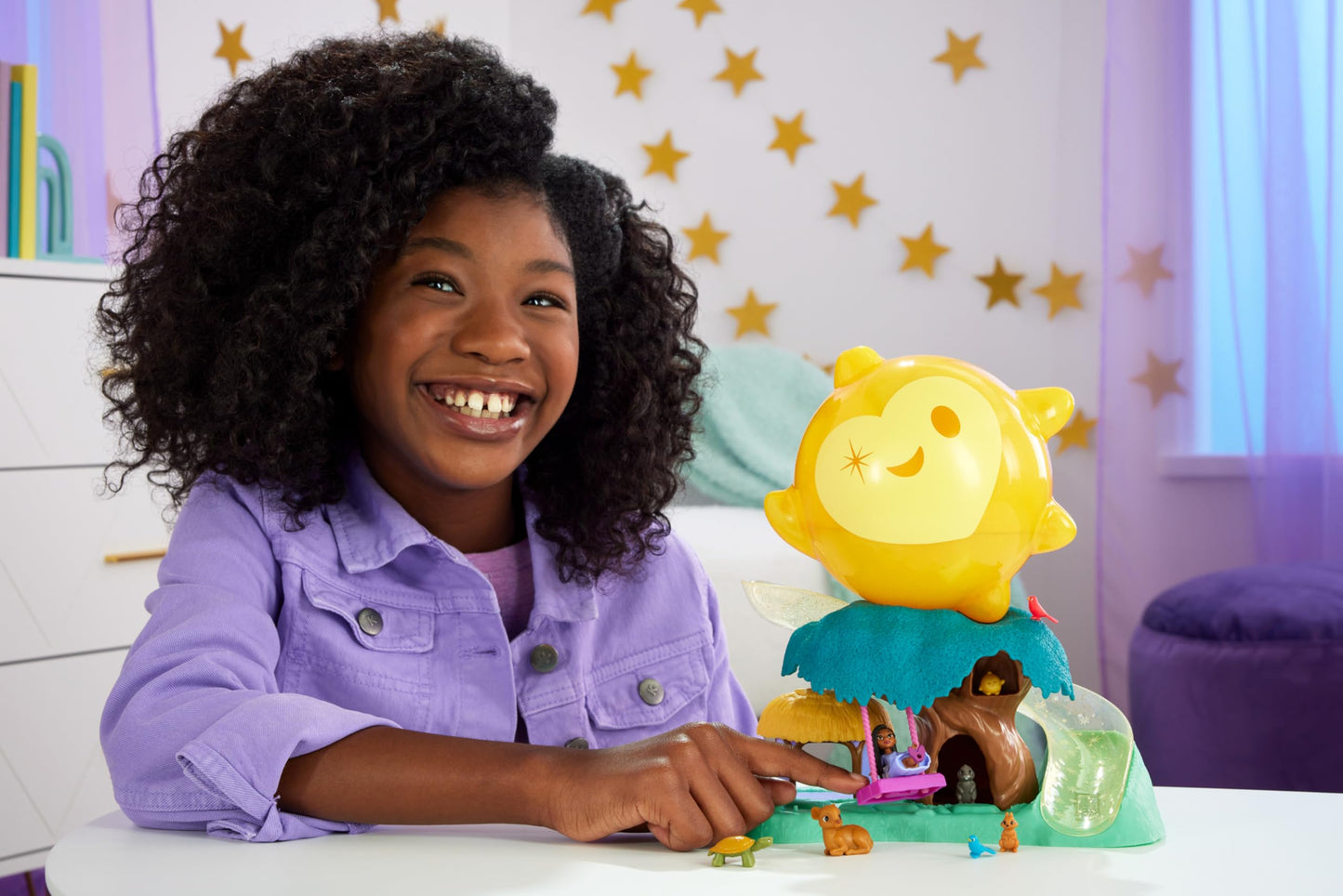 Mattel Disney Wish Toys, Magical Star Playset with Asha Mini Doll & 7 Surprise Wish Orbs Including 1 Star Figure & 6 Animal Friends, Inspired by the