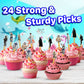 24x Galactic Space Cupcake Toppers - Durable Picks Happy Birthday Décor, Cupcake Decorations for Kids' Birthdays
