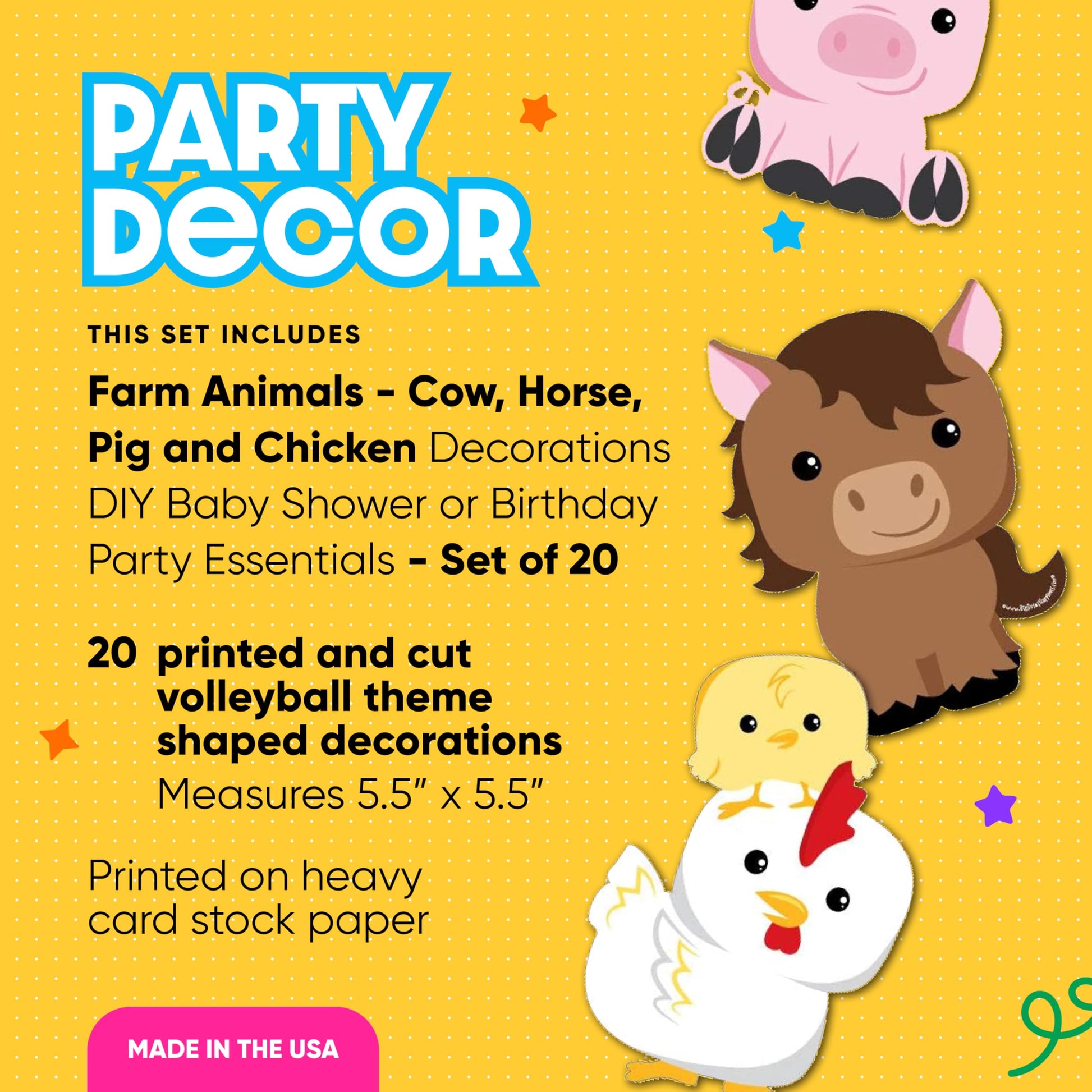 Big Dot of Happiness Farm Animals - Cow, Horse, Pig and Chicken Decorations DIY Baby Shower or Birthday Party Essentials - Set of 20