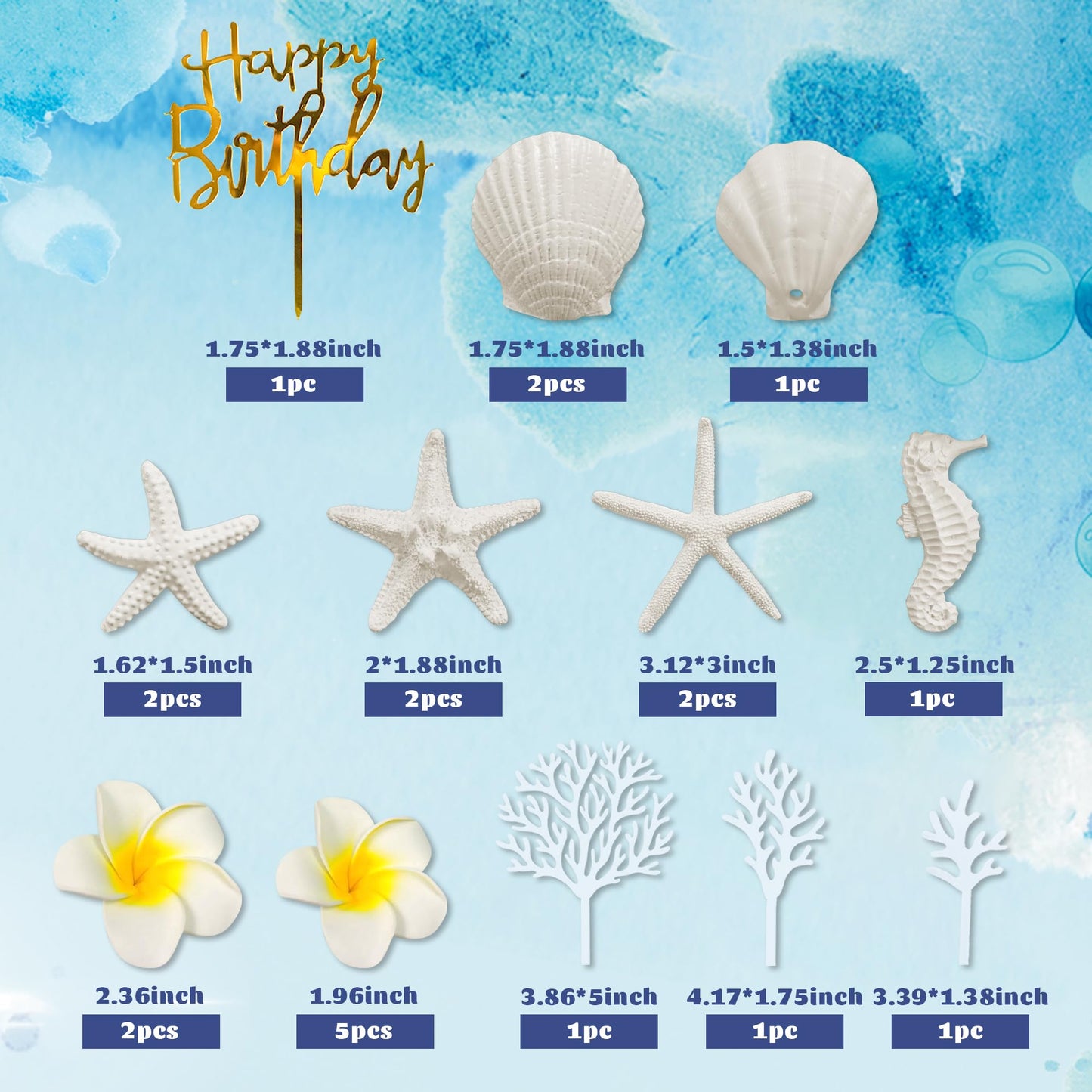21 PCS Flower Cake Topper Hawaiian Beach Cake Decorations with Starfish Artificial Plumeria Flower for Hawaii Aloha Summer Theme Wedding Birthday