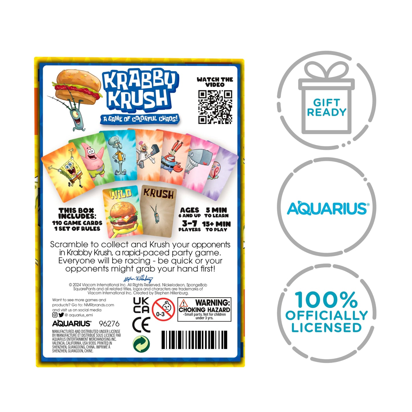 Aquarius Spongebob Squarepants Krabby Krush Card Game, Colorful Chaos Party Game for Kids, Teens & Adults, 3-7 Players, Ages 6+, 15+ Min Gift