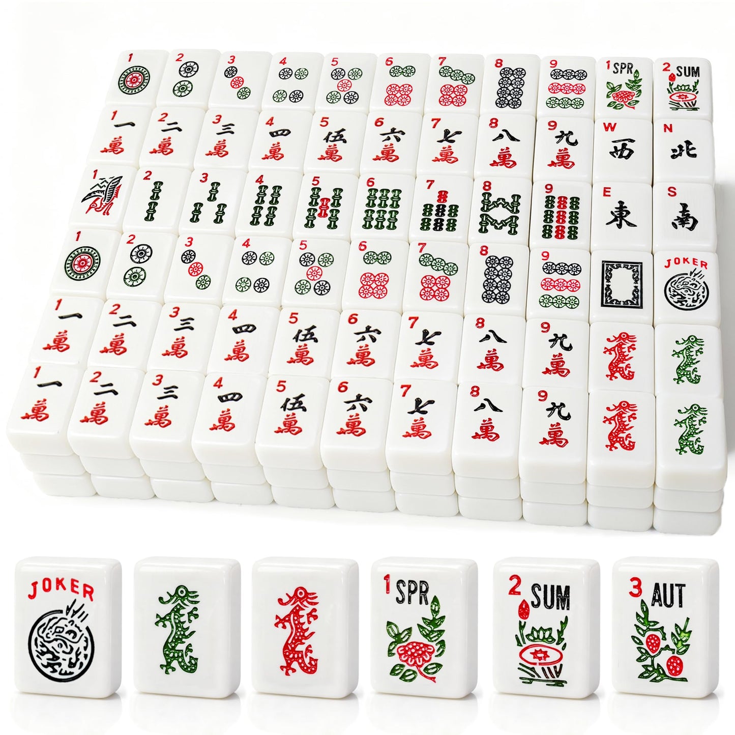 Dolcety American Mahjong Tile Set, 166 White Tiles Mahjong Set,Travel Mahjong Set with Gray Carrying Bag